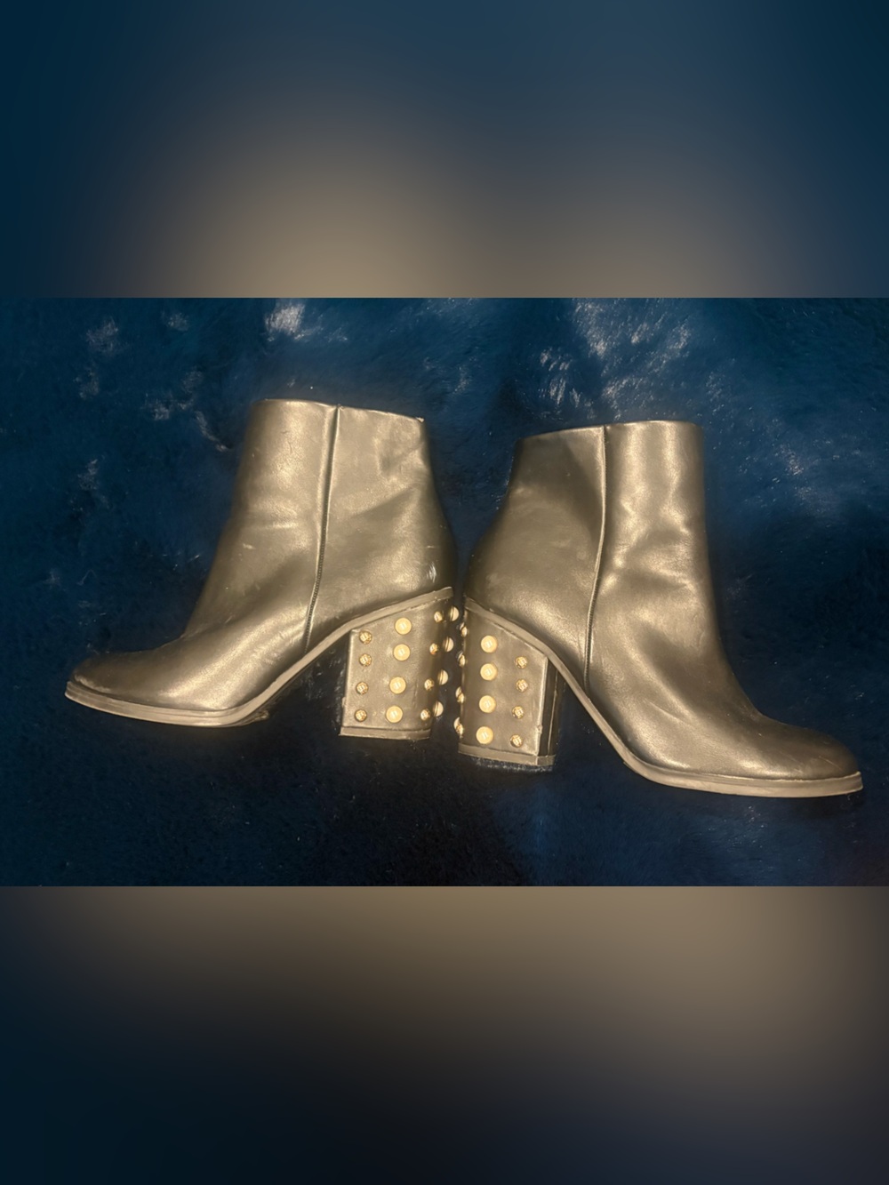 Express Black Ankle Booties with Gold Studded Block Heel